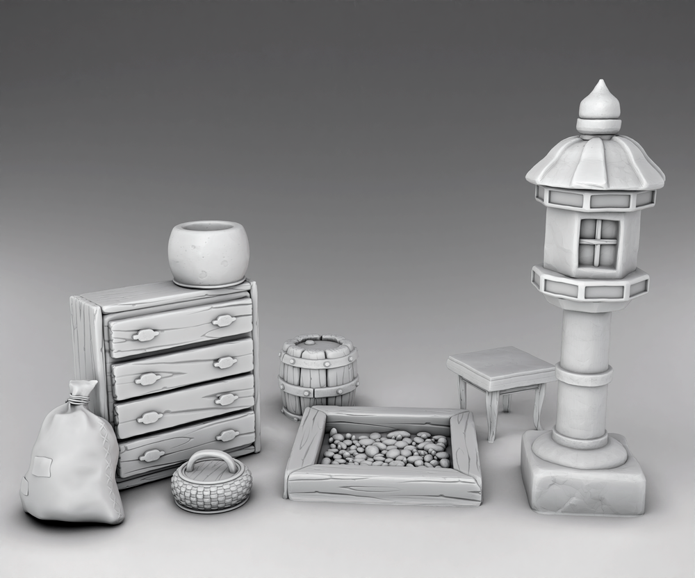 Japanese Architecture - interior - draws, lamp, sack, fire pit, basket (Digital File)