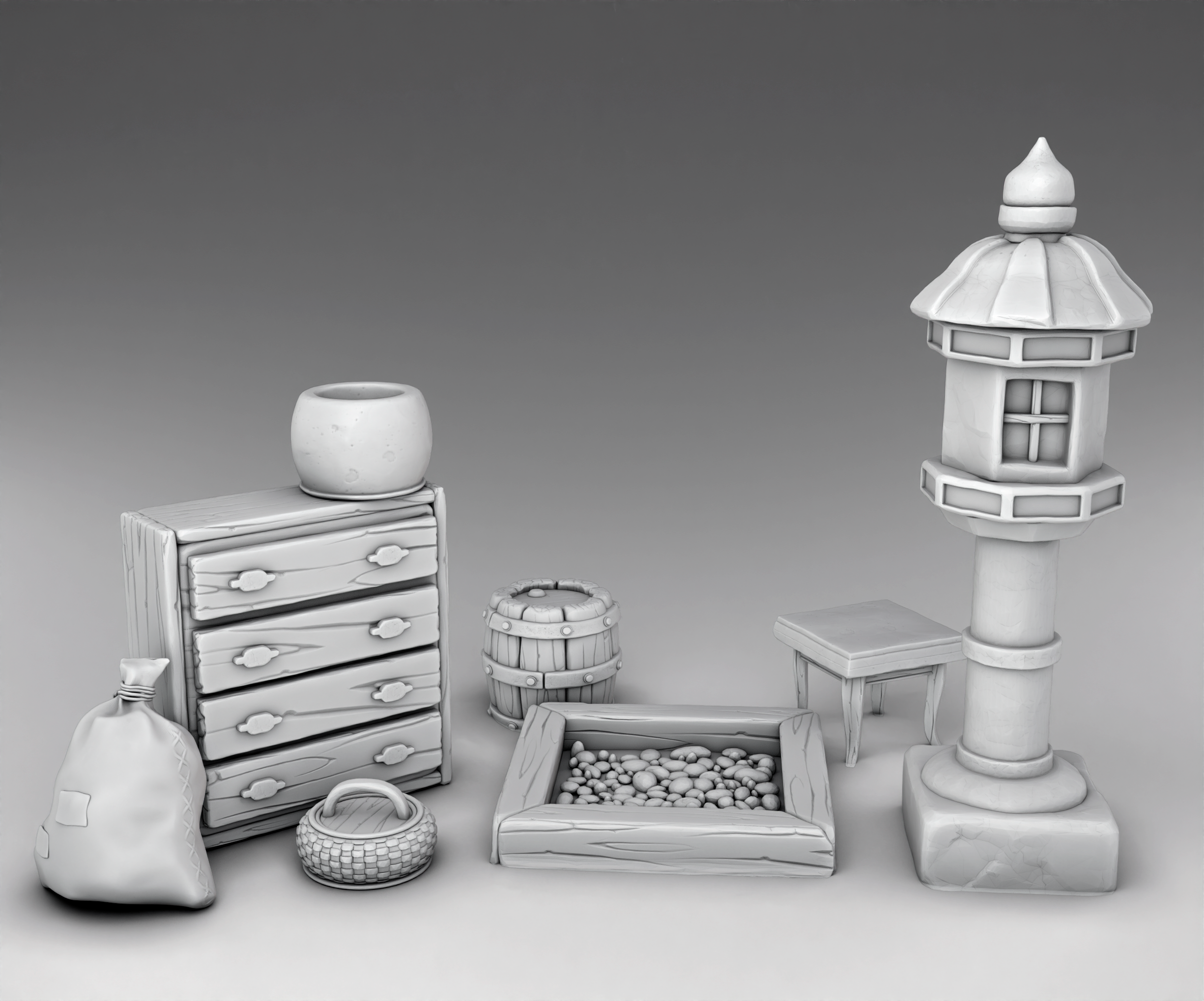 Japanese Architecture - interior - draws, lamp, sack, fire pit, basket (Digital File)