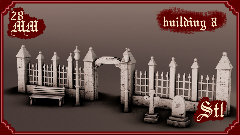 Stylized Gothic World - Environment- Wall, Gate, Bench, Grave Stones (Digital File)