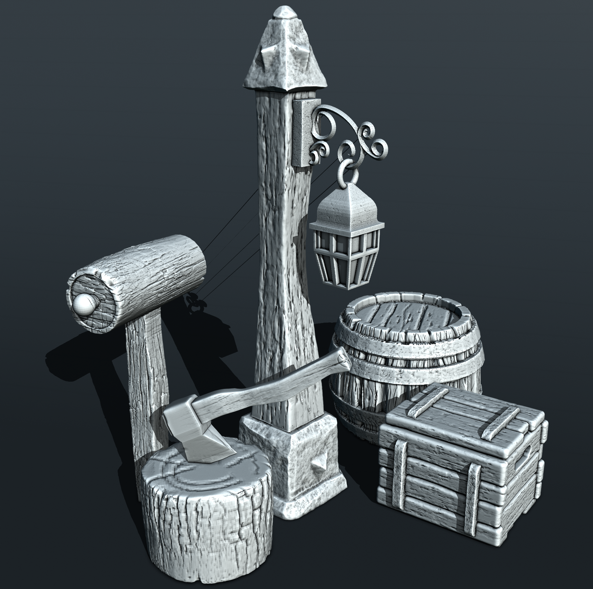 Hobbits - Lamp, Barrell, Box, Woodblock, Axe (Digital File)