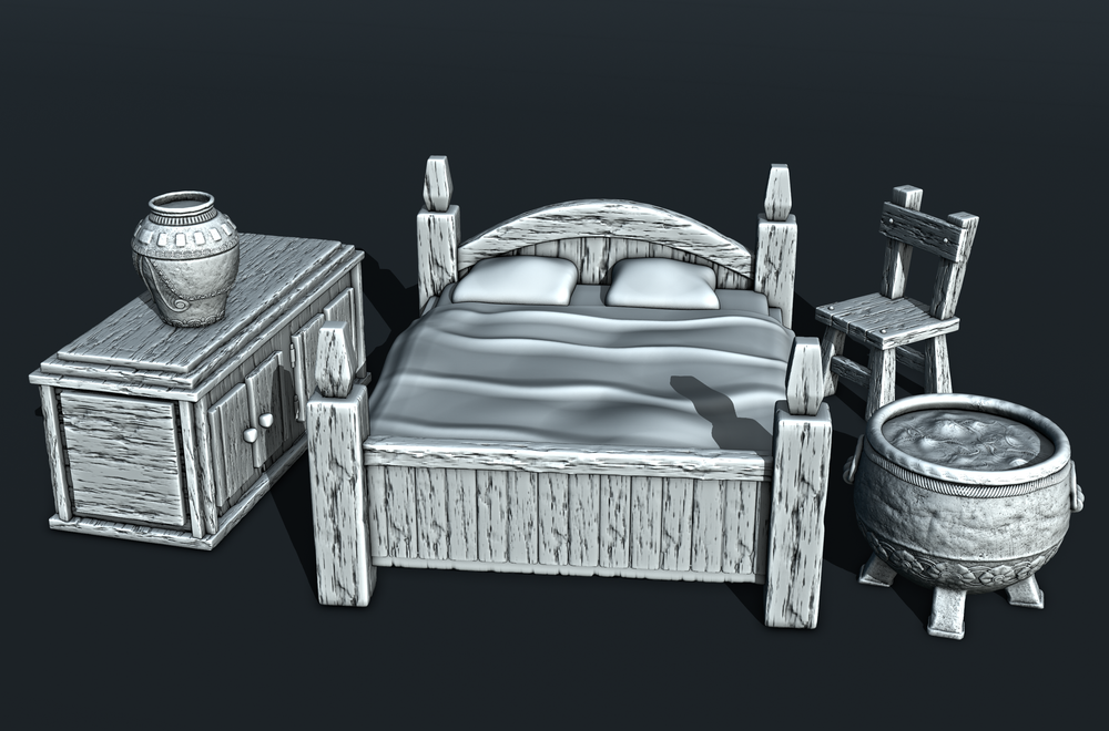 Hobbits - Bed, Chest, Cauldron, Chair (Digital File)