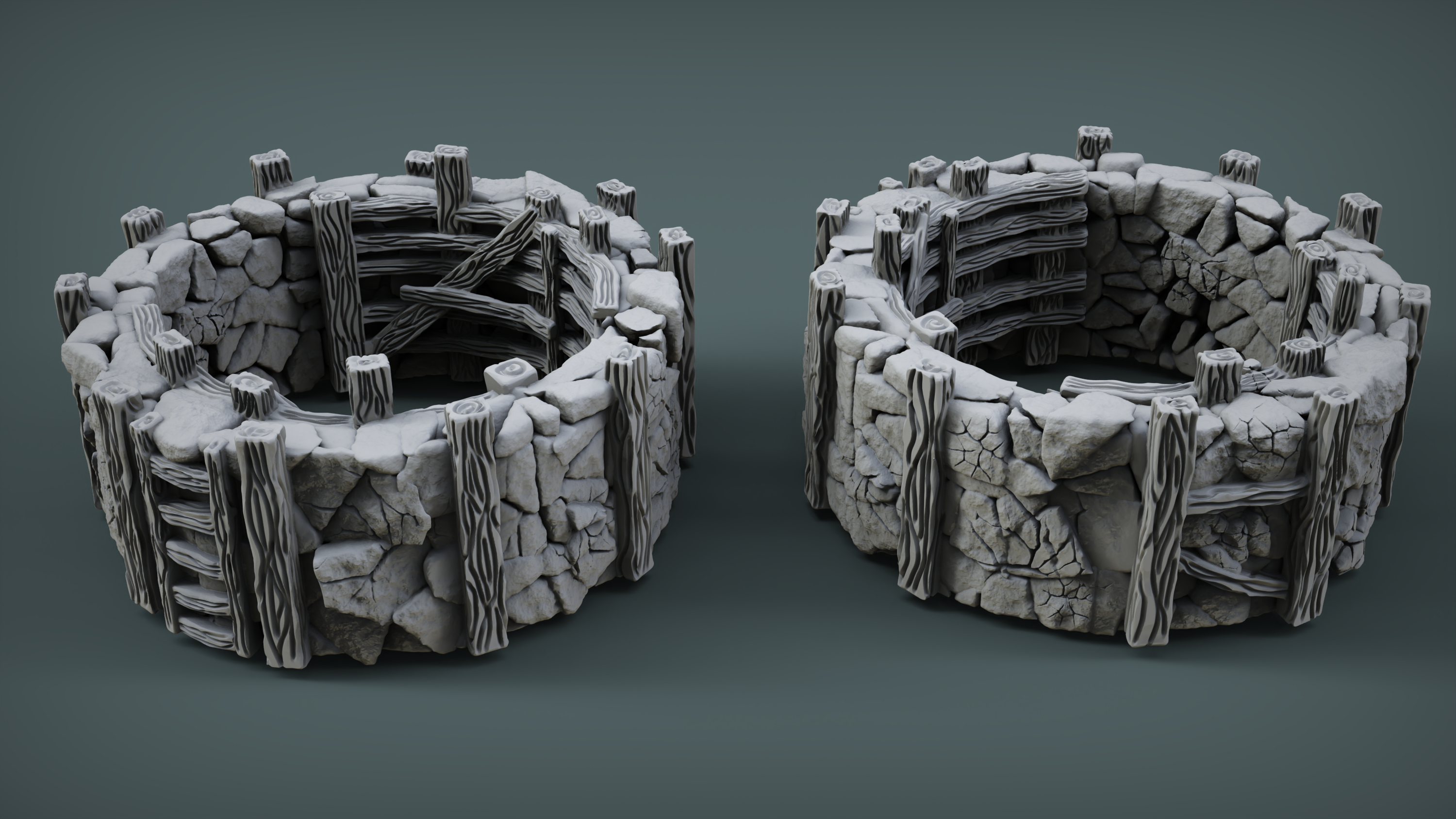 Siege and Defensive Structures - Stone Round Fence (Digital File)