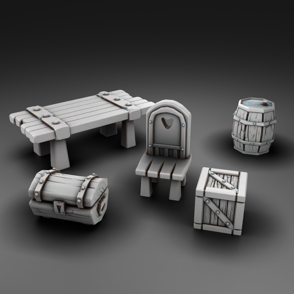 Architecture of forest dwellers - Table, Chair, Barrel, Box - (Digital File)